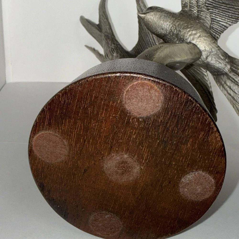 1976 Barn Swallows Irving Burgues Birds Pewter Sculpture Signed Wood Base #1616